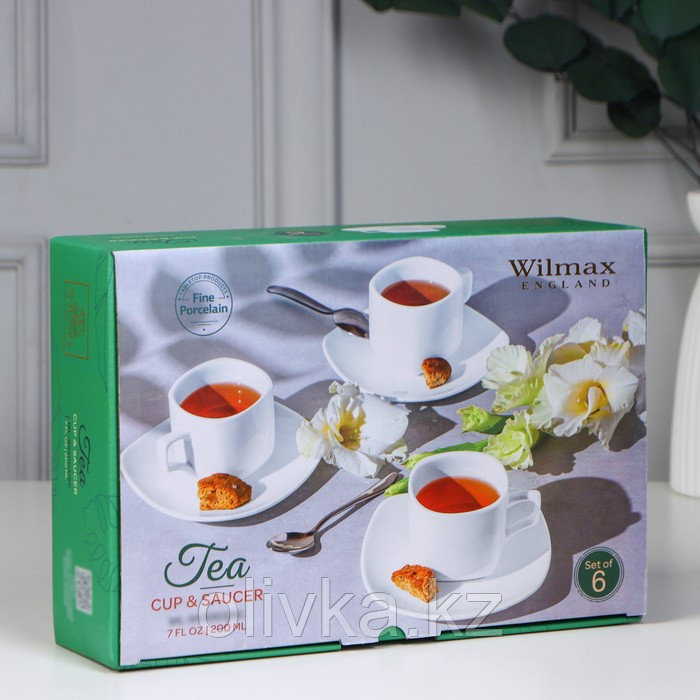 Сервиз фарфоровый чайный Wilmax Ilona, 12 предметов: 6 чашек 200 мл, 6 блюдец, цвет белый - фото 10 - id-p113256141