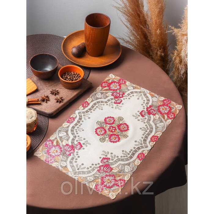 Салфетка ажурная для стола «Незабудки», 45×30 см, цвет металлик розово-оранжевый - фото 1 - id-p113255230
