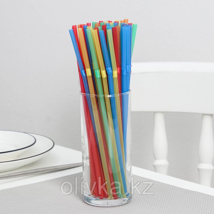 Трубочки одноразовые для коктейля Доляна, 0,5×21 см, 100 шт, с гофрой, цвет микс - фото 1 - id-p113244442