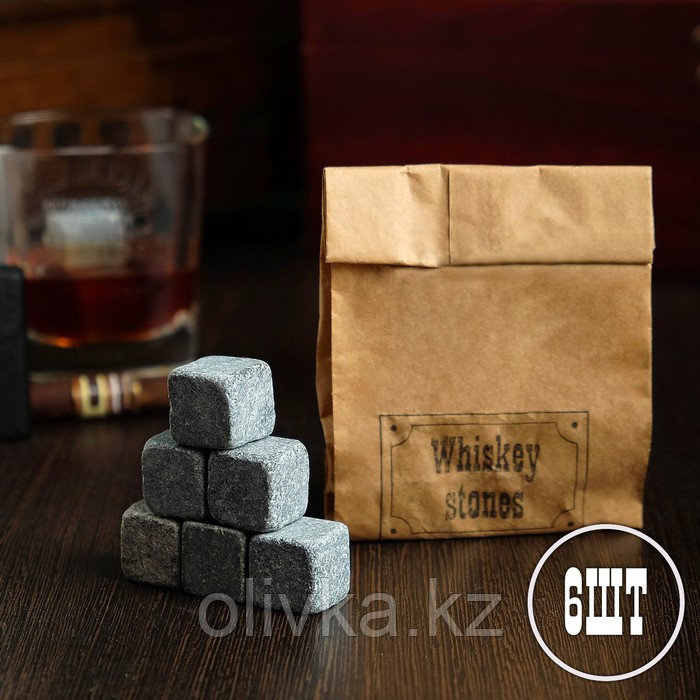 Камни для виски "Whiskey stones", в крафт пакете, натуральный стеатит, 6 шт - фото 1 - id-p113252644