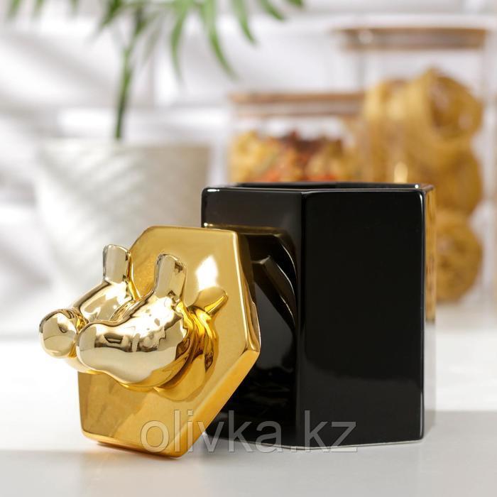 Банка керамическая для сыпучих продуктов «Золотое крыло», 10,5×16,5 см , цвет чёрный - фото 2 - id-p113257859
