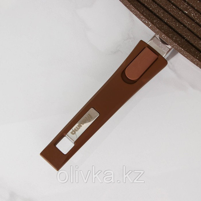 Сковорода-гриль «Гранит», 26×26 см, съёмная ручка, стеклянная крышка, антипригарное покрытие, цвет коричневый - фото 4 - id-p113254372