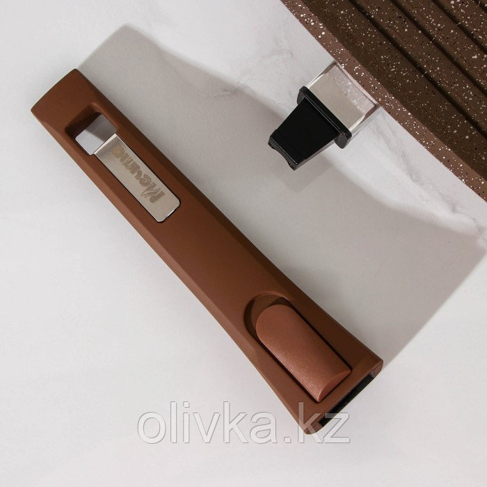 Сковорода-гриль «Гранит», 26×26 см, съёмная ручка, стеклянная крышка, антипригарное покрытие, цвет коричневый - фото 5 - id-p113254372