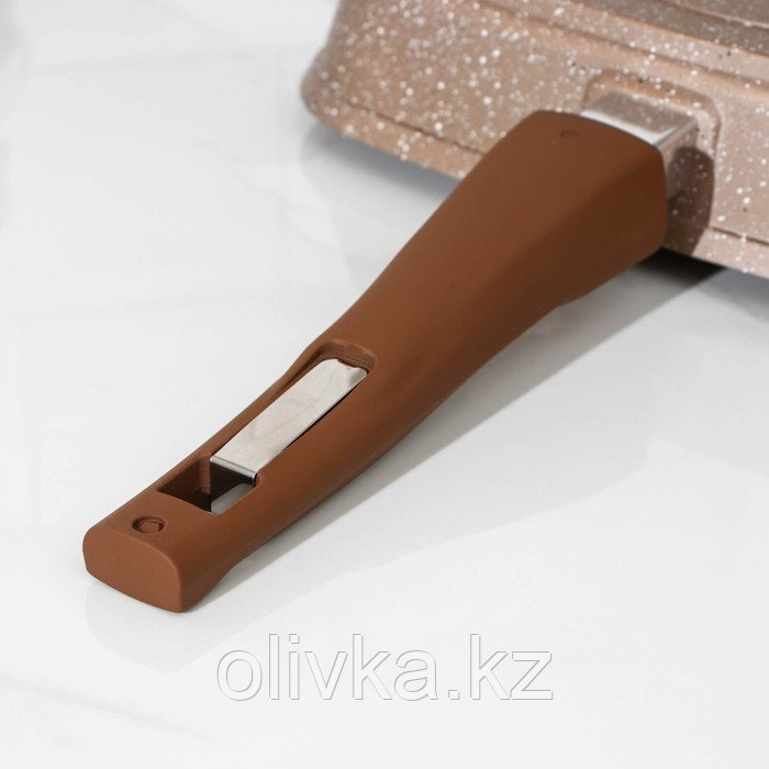 Сковорода-гриль «Гранит», 26×26 см, съёмная ручка, стеклянная крышка, антипригарное покрытие, цвет коричневый - фото 6 - id-p113254372
