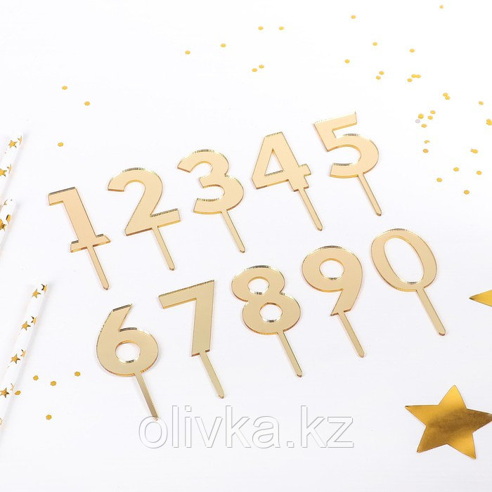 Набор топперов для торта Доляна «Цифры», 10 шт, 8×3 см, цвет золотой - фото 2 - id-p113251748