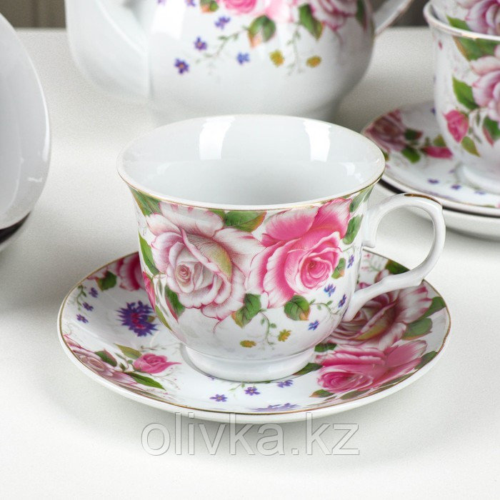 Сервиз керамический чайный на металлической подставке Доляна «Томная роза», 13 предметов: 6 чашек 230 мл, 6 - фото 4 - id-p113242517