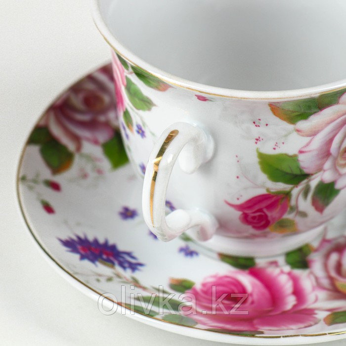 Сервиз керамический чайный на металлической подставке Доляна «Томная роза», 13 предметов: 6 чашек 230 мл, 6 - фото 6 - id-p113242517