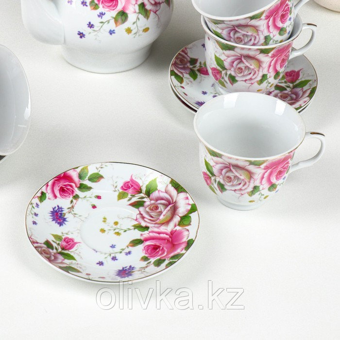 Сервиз керамический чайный на металлической подставке Доляна «Томная роза», 13 предметов: 6 чашек 230 мл, 6 - фото 7 - id-p113242517