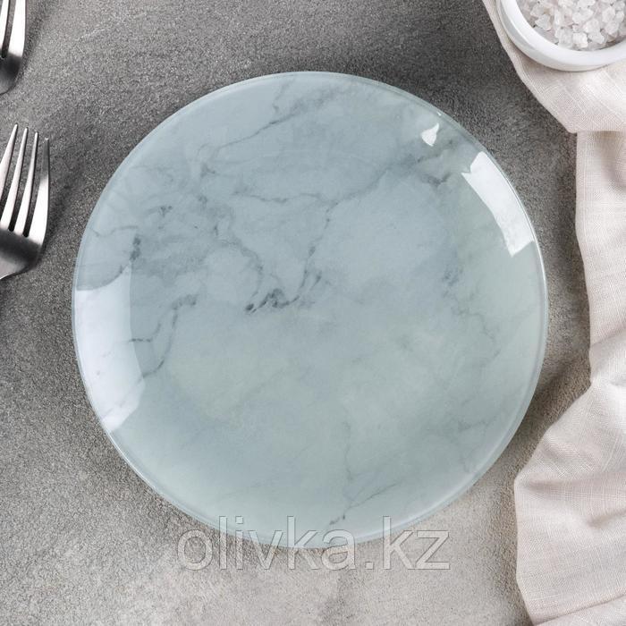Тарелка стеклянная пирожковая Доляна «Марбл белый», d=17,5 см, цвет белый - фото 1 - id-p113257895