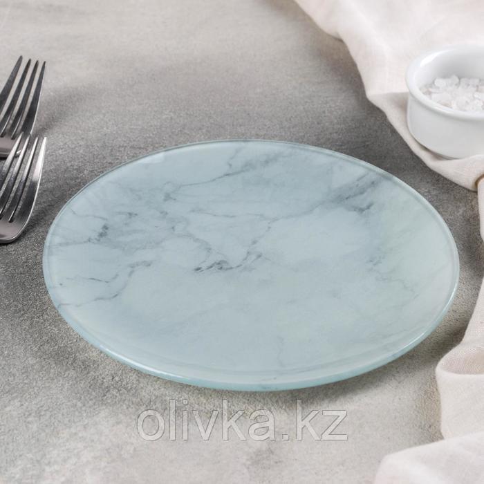 Тарелка стеклянная пирожковая Доляна «Марбл белый», d=17,5 см, цвет белый - фото 2 - id-p113257895
