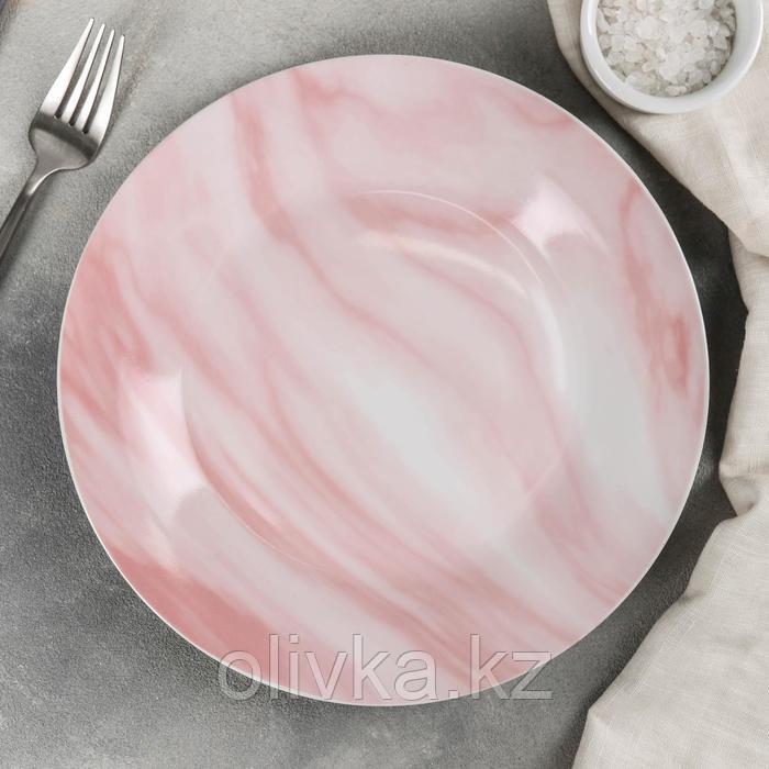 Тарелка керамическая обеденная Доляна «Мрамор», d=24 см, цвет розовый - фото 1 - id-p113257896