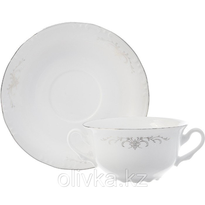 Чашка с блюдцем для бульона Constance, декор «Серый орнамент, отводка платина» - фото 1 - id-p113256267
