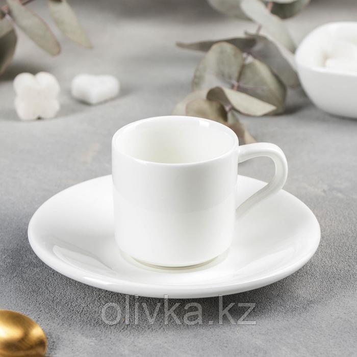 Кофейная пара фарфоровая Wilmax, 2 предмета: кружка 90 мл, блюдце d=13 см, цвет белый - фото 1 - id-p113244479