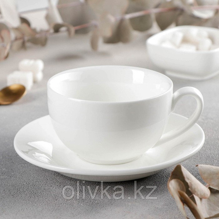 Чайная пара фарфоровая Wilmax Olivia, 2 предмета: чашка 250 мл, блюдце d=15 см, цвет белый - фото 1 - id-p113244482