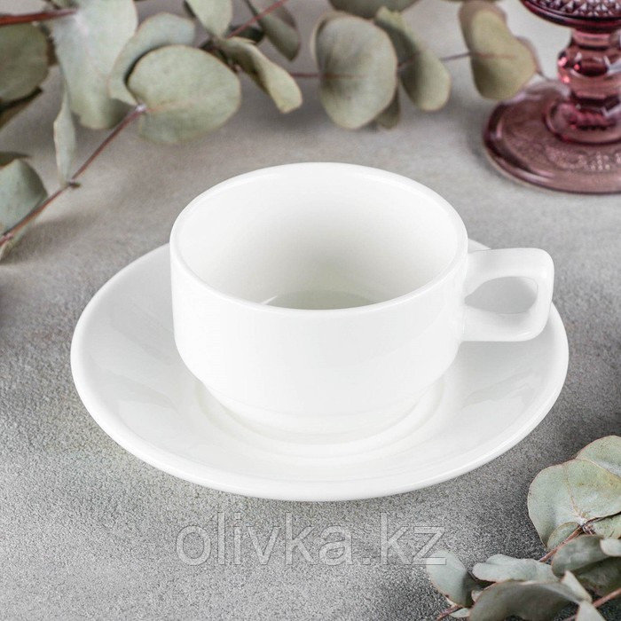 Чайная пара фарфоровая Wilmax Stella, 2 предмета: чашка 220 мл, блюдце d=15 см, цвет белый - фото 1 - id-p113244485