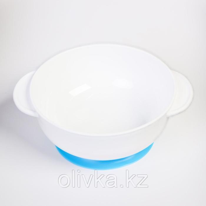 Набор детской посуды «Счастливый малыш», 3 предмета: тарелка на присоске, крышка, ложка, цвет голубой - фото 3 - id-p113251798