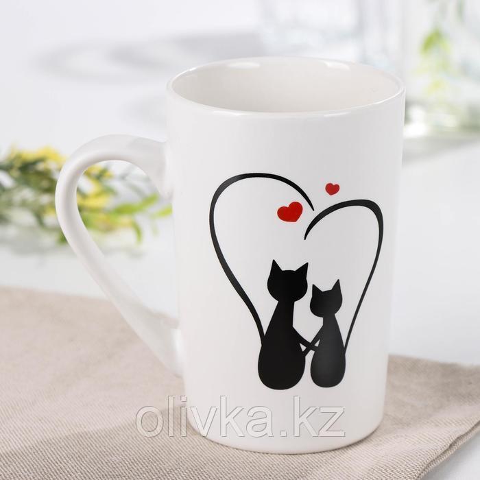 Кружка фарфоровая Доляна «Влюблённые коты», 380 мл, цвет белый - фото 1 - id-p113258728