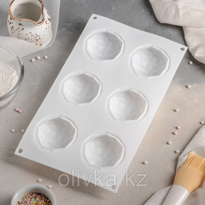 Форма силиконовая для муссовых десертов и выпечки Доляна «Кристалл», 29,5×17×3,5 см, 6 ячеек, d=6,5 см, цвет - фото 5 - id-p113251807