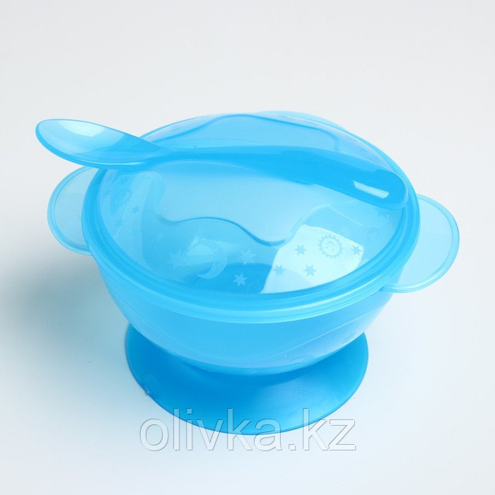 Набор детской посуды, 3 предмета: миска на присоске 330 мл, крышка, ложка, от 5 мес., цветаМИКС - фото 1 - id-p113250966