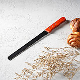 Нож для бисквита крупные зубцы, рабочая поверхность 25 см, деревянная ручка, толщина лезвия 1 мм, фото 8