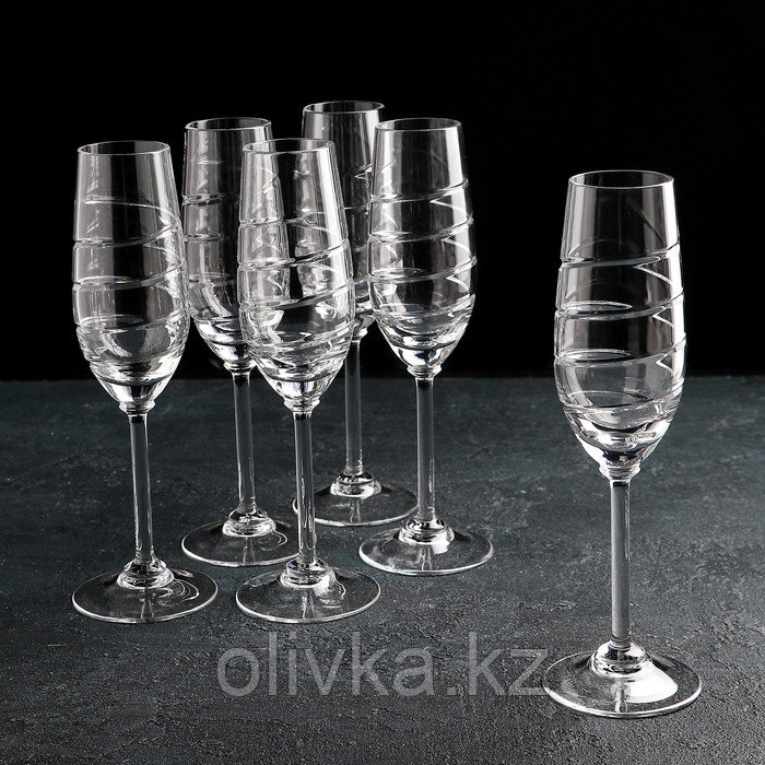 Набор бокалов хрустальных для шампанского «Спираль», 160 мл, 6 шт - фото 1 - id-p113250038