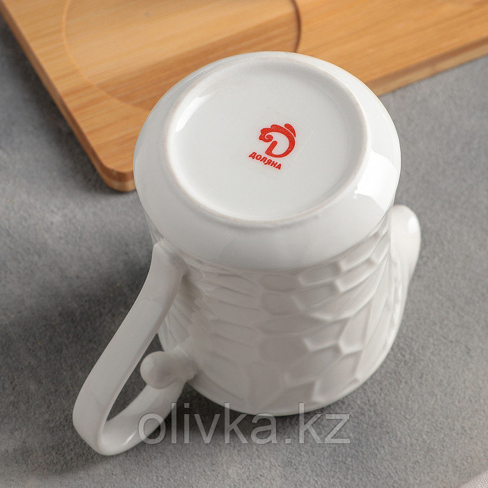 Набор фарфоровый сервировочный на деревянной подставке Доляна «Кракле», 2 предмета: молочник 170 мл, сахарница - фото 3 - id-p113253578