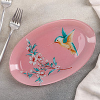 Блюдо стеклянное сервировочное овальное Доляна «Колибри», 24,5×15 см, цвет розовый