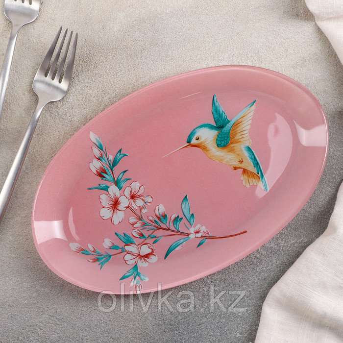 Блюдо стеклянное сервировочное овальное Доляна «Колибри», 24,5×15 см, цвет розовый - фото 1 - id-p113255364