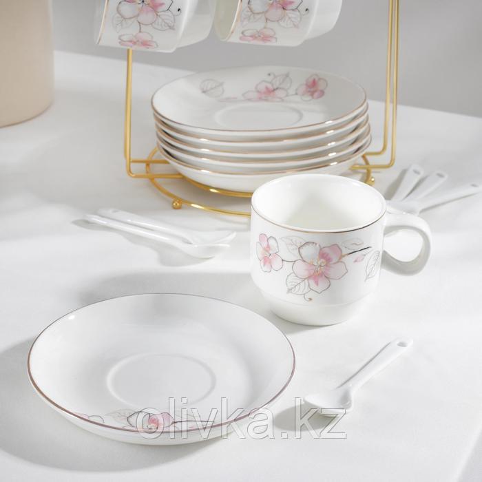 Сервиз чайный керамический на металлической подставке «Роза», 19 предметов: 6 чашек 170 мл, 6 блюдец 13,5 см, - фото 3 - id-p113255370