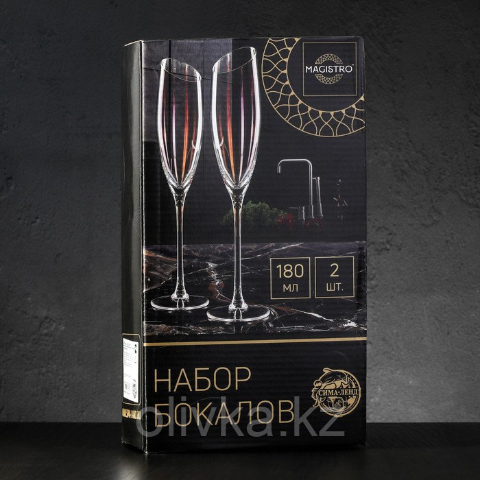 Набор бокалов стеклянных для шампанского Magistro «Иллюзия», 180 мл, 5,5×27,5 см, 2 шт, цвет прозрачный - фото 2 - id-p113263899