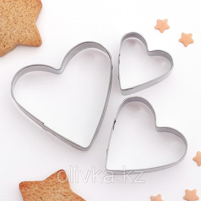 Набор форм для вырезания печенья Доляна «Сердечко», 3 шт, 6×6×1,8 см, цвет серебряный - фото 1 - id-p113243614