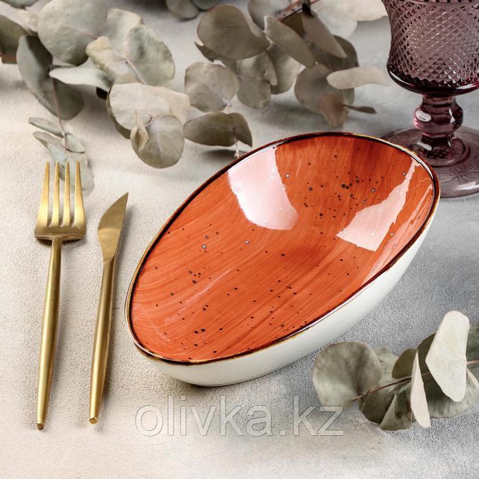 Блюдо керамическое сервировочное «Сапфир», 20,5×12,5×5 см, цвет оранжевый - фото 1 - id-p113259641