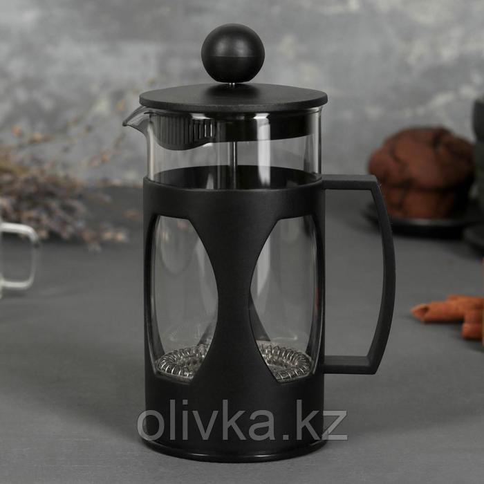 Чайник заварочный френч - пресс Доляна «Оливер», 350 мл, стекло, цвет чёрный - фото 1 - id-p113257193