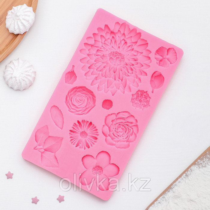 Силиконовый молд профессиональный «Цветы», 25×10 см, цвет розовый - фото 2 - id-p113251878