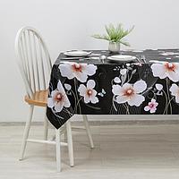 Клеёнка на стол на тканевой основе «Мелодия цветов», ширина 137 см, рулон 20 м, цвет чёрный