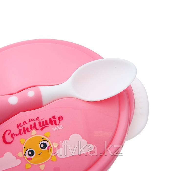 Набор детской посуды «Наше солнышко», 3 предмета: тарелка на присоске, крышка, ложка, цвет розовый - фото 2 - id-p113251913