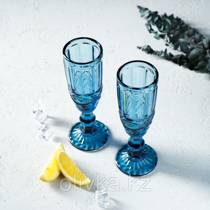 Набор бокалов стеклянных для шампанского Magistro «Ла-Манш», 160 мл, 7×20 см, 2 шт, цвет синий - фото 7 - id-p113257206