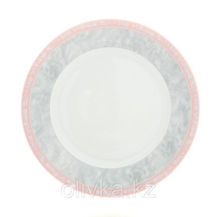 Тарелка мелкая Jana, декор «Серый мрамор с розовым кантом», 21 см - фото 1 - id-p113258050