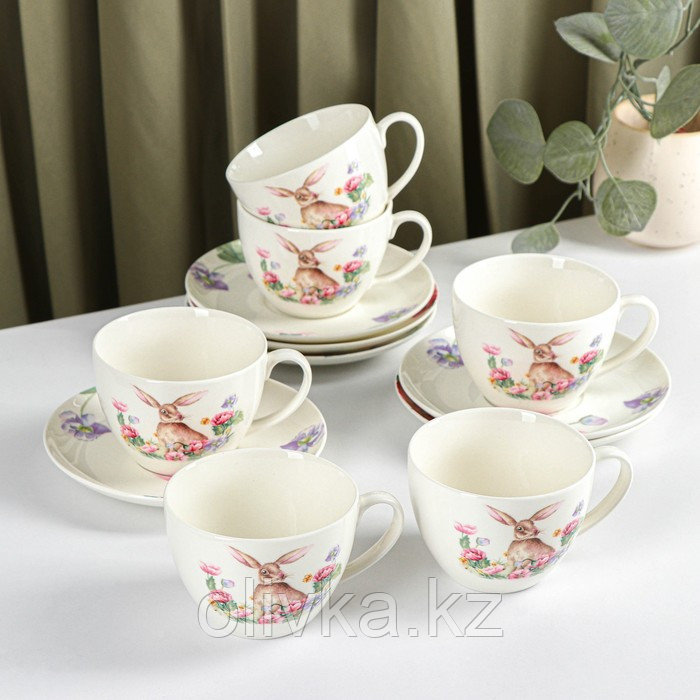 Сервиз фарфоровый чайный Доляна «Зайка», 12 предметов: 6 чашек 250 мл, 6 блюдец d=15 см, цвет белый - фото 9 - id-p113257223