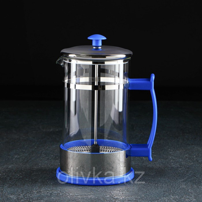 Чайник заварочный френч - пресс Доляна «Риц», 600 мл, стекло, цвет синий - фото 1 - id-p113243659