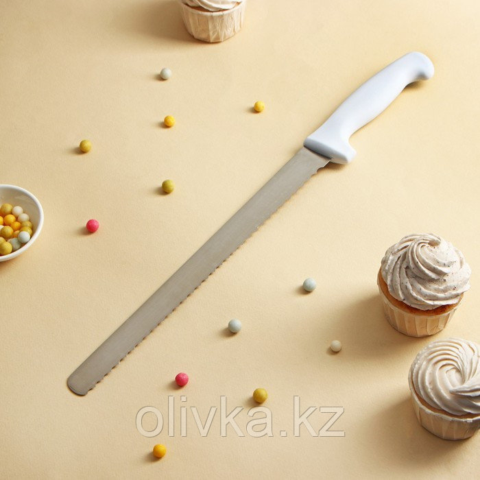 Нож для бисквита, крупные зубчики, ручка пластик, рабочая поверхность 30 см, толщина лезвия 1,8 мм - фото 1 - id-p113249290