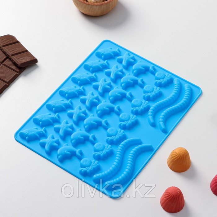 Форма для мармелада Доляна «Морские сладости», 22,3×17,2 см, 32 ячейки, цвет голубой - фото 1 - id-p113254556