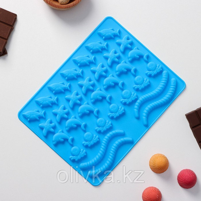 Форма для мармелада Доляна «Морские сладости», 22,3×17,2 см, 32 ячейки, цвет голубой - фото 2 - id-p113254556