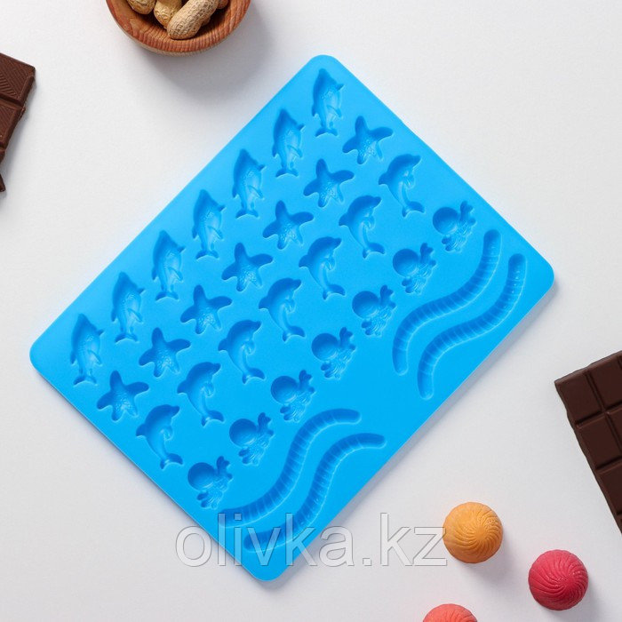 Форма для мармелада Доляна «Морские сладости», 22,3×17,2 см, 32 ячейки, цвет голубой - фото 3 - id-p113254556