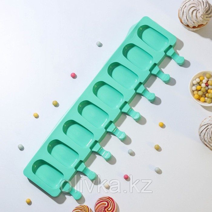 Форма силиконовая для мороженого Доляна «Эскимо», 42×12,5 см, 8 ячеек (6,8×3,8 см), цвет МИКС