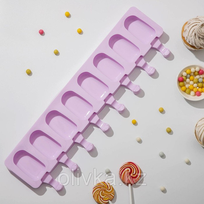 Форма силиконовая для мороженого Доляна «Эскимо», 42×12,5 см, 8 ячеек (6,8×3,8 см), цвет МИКС - фото 2 - id-p113253631