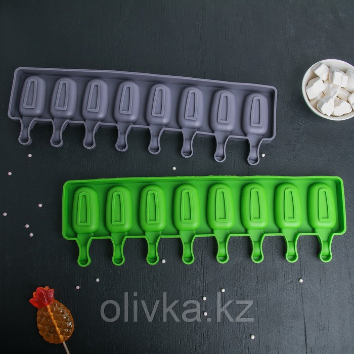 Форма силиконовая для мороженого Доляна «Эскимо», 42×12,5 см, 8 ячеек (6,8×3,8 см), цвет МИКС - фото 6 - id-p113253631