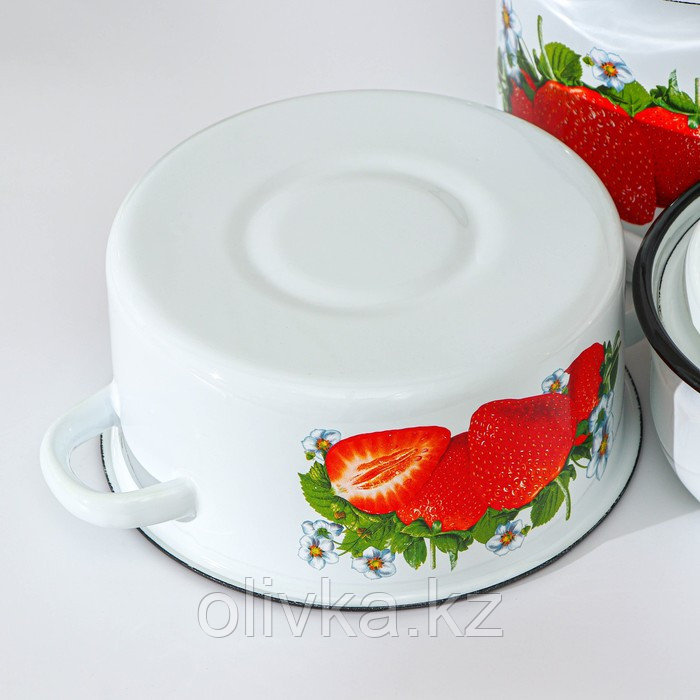 Набор посуды «Клубника садовая», 3 предмета: кастрюли 2/3,5 л; ковш с крышкой 1,5 л, индукция, цвет белый - фото 3 - id-p113245534