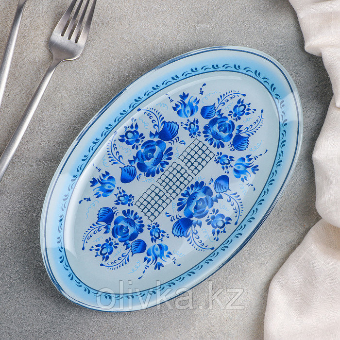 Блюдо стеклянное сервировочное овальное Доляна «Синева», 24,5×15 см, цвет голубой - фото 1 - id-p113255432