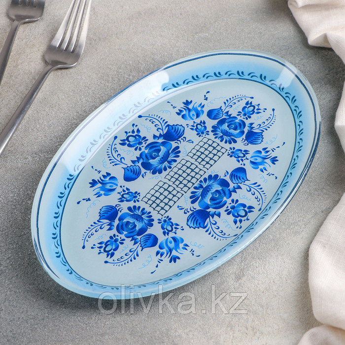 Блюдо стеклянное сервировочное овальное Доляна «Синева», 24,5×15 см, цвет голубой - фото 2 - id-p113255432